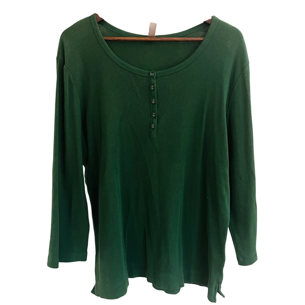 Womens Minimalist Preppy Ribbed Cotton Henley Shirt XXL Earthy Layering Fall
